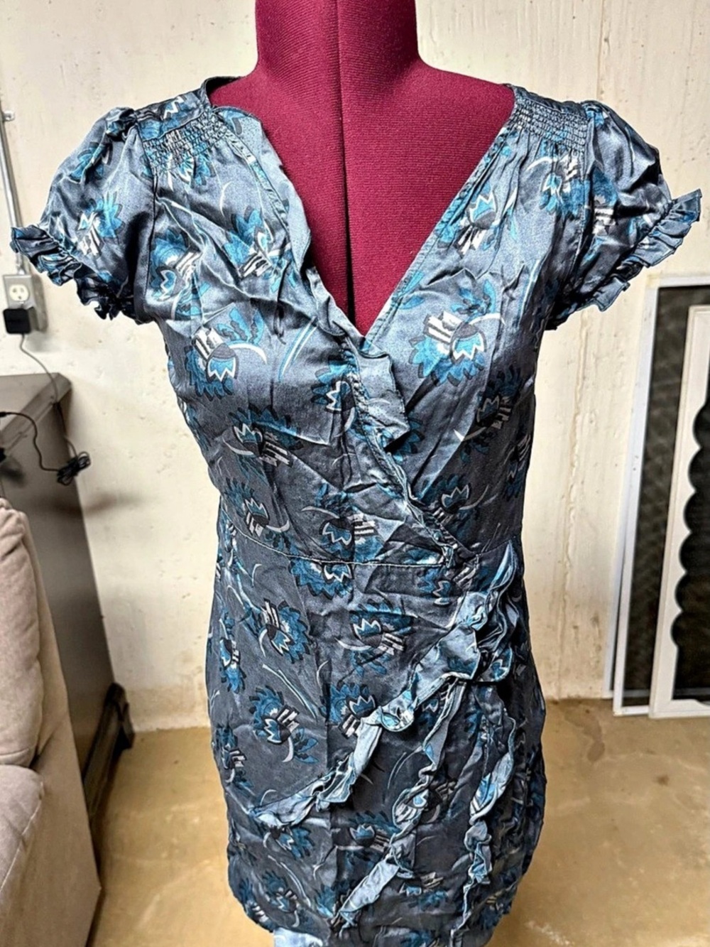 Juicy Couture Floral Mini Dress in Blue & Black Like New